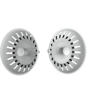 KANARY Kitchen Sink Basket Strainer Replacement for Standard Drains (3-1/2 Inch) Stainless Steel Body with Rubber Stopper (Pack of 2, White)