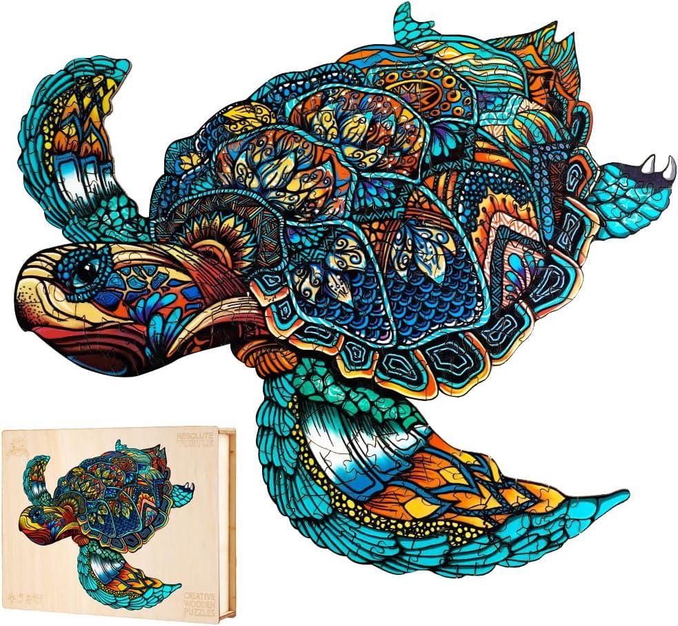 Jigfoxy Wooden Puzzles for Adults, Sea Turtle Wooden Jigsaw Puzzles for Adults Kids, Unique Animal Shape Wood Cut Puzzles, Christmas Thanksgiving Gifts for Friend Turtle Lover (L-14.9*12.6in-301pcs) (Large)