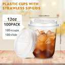 Baderke 100 Sets 12 oz Clear Plastic Cups with Lids,Sturdy Iced Coffee Cups with lids, Disposable Plastic Smoothie Cup for Cold Drinks