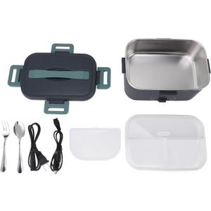 Electric Lunch Box 1.8L 360 Degree Circulation Heating SUS304 Liner Dishwasher Portable Lunch Warmer Box for Home Car Office (Dark Blue)