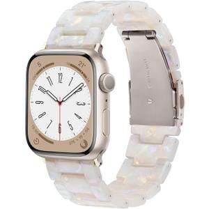 V-MORO Resin Bands Compatible with Apple Watch Series 11/10 Band 46/45/44/42mm Starlight Buckle Fashion Lightweight iPhone Watch Strap Wristband for iwatch Series 9/8/7/SE/6/5/4/3/2/1(Aurora Whtie)