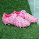 Brooman Kids Firm Ground Soccer Cleats Girls Football Cleats with Shin Guards and Soccer Socks, Size 2 (Pink)