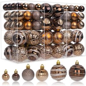 100ct Christmas Ball Ornaments Set, Bronze Copper Brown Dark Gold Xmas Tree Decorations, Shatterproof Decorative Hanging Balls with Brass-Tone Metallic Finish for Party Holiday Home Decor
