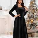 BeryLove Women Velvet Dress Cocktail Party Evening Dresses Long Sleeve Wedding Guest Formal Dresses (Black, XXL)