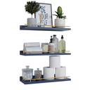 WOPITUES Floating Shelves with Gold Metal Guardrail, Shelves for Wall Decor Set of 3, Wall Shelves for Bedroom, Bathroom, Kitchen, Living Room, Plants, Picture Frames, Art- Gold in Navy Blue
