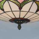 Tiffany Style Ceiling Light 16 Inch Stained Glass Flush Mount Ceiling Light for Bedroom Chandelier Vintage Pendent Light Fixtures (16 Inch White Pink)