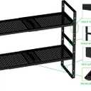 Expandable Shoe Rack Stackable Metal Pantry Storage Shelves Stand Adjustable Height Cabinet Shelf Organizer Racks Spice Shelving(1PACK/BLACK,MEDIUM)