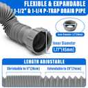 Cinsda 1-1/2" & 1-1/4" P-trap with Adapter, Flexible Sink Drain Pipe, Adjustable P Trap for Bathroom Sink Drain Kit, Kitchen Garbage Disposal, Gray-2Pack