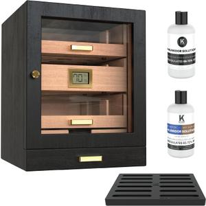 CASE ELEGANCE Luca Humidor Cabinet Stores 80-100, Cigar Humidor Box with Spanish Cedar, Glass Display, Easy Humidification System, Digital Hygrometer - Black