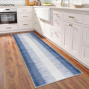 Lahome Modern Washable Kitchen Runner Rug 2'x6' - Non-Slip Ultra-Thin Bathroom Rugs, Soft Neutral Print Carpet Runners for Hallway 6ft, Bedroom, High Traffic Areas (Black, Easy Clean, Stylish Design) (Blue)