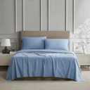 Linen Closet 100% Cotton Full Size, White  4-Piece Sheet Set, Cool & Crisp Percale, Lightweight & Comfortable Bed Set, Deep Pocket (Fits up to 17"), Softens with Every Wash, Blue