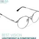 2SeeLife Round Metal Wire Rimmed Reading Glasses for Men & Women – Medium–Wide Fit, Durable, Spring Hinges, Premium Readers, Silver, +1.00