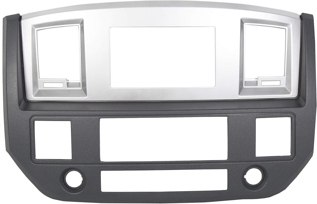 ECOTRIC Stereo Radio Double Din Dash Install Bezel Kit Compatible with 2006-2009 Dodge Ram Truck Silver Slate Gray Replacement for GNT56215007