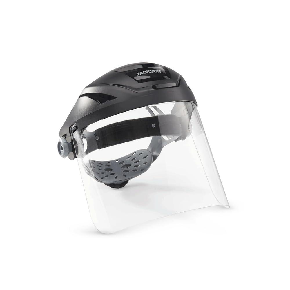 Jackson Safety Lightweight F4XP Premium Face Shield - Mask & Crown with 370 Speed Dial Ratcheting Headgear, ANSI Z87.1, for Work, Grinding, Cutting, Universal Pin Pattern - Uncoated - Clear Tint