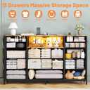 HCHQHS Dresser for Bedroom with 13 Drawers, 47 Inch Fabric Dresser with Remote Control Lights, Side Pockets & Hooks for Closet or Large TV Stand (Rural Brown), 47"D x 11.8"W x 35.4"H