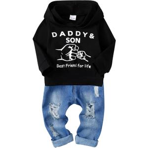 WESIDOM Toddler Boy Clothes,Long Sleeve Printing Hoodie+Jeans Pants Toddlers Boys Outfits Set 1-6Y Kids Clothing (2-3T, Blackd)