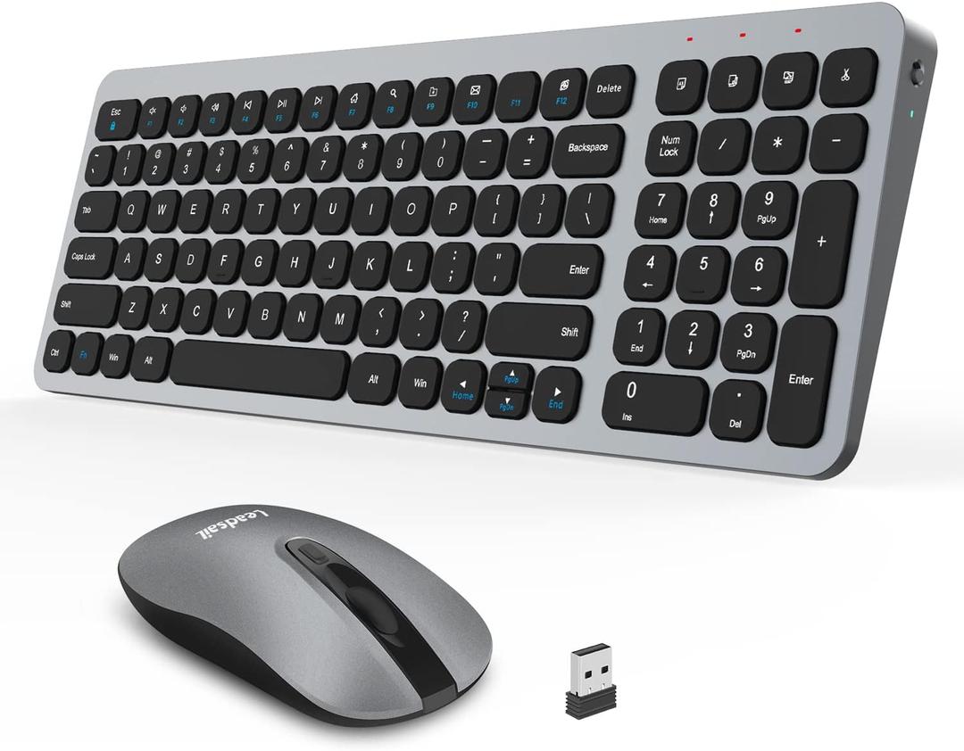 LeadsaiL Wireless Keyboard and Mouse Combo, Wireless USB Mouse and Computer Keyboard Set, Compact and Silent for Windows Laptop, Desktop, PC (Grey)