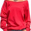 Women's Off Shoulder Sweatshirt Long Sleeve Casual Pullovers Tops Basic Trendy Y2K Fall Clothes (Medium, Red)