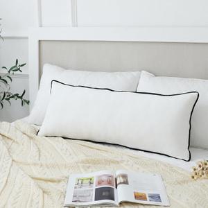 LIGICKY Long Lumbar Pillow Cover 16x36 inch White Velvet Black Rope Edging Throw Pillow Covers Decorative Rectangular Body Pillow Case Accent Textured Cushion Cover for Bed Couch (Cover Only)