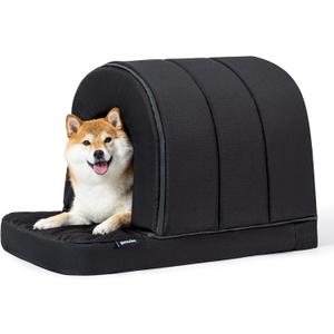 Orthopedic Dog House - Outdoor Waterproof Dog Shelter w/Porch - Indoor Pet House w/Egg-Crate Foam - Cooling - Machine Washable - Ideal for Medium Breeds & Fits 30-Inch Crate - 29"x18" (Black)