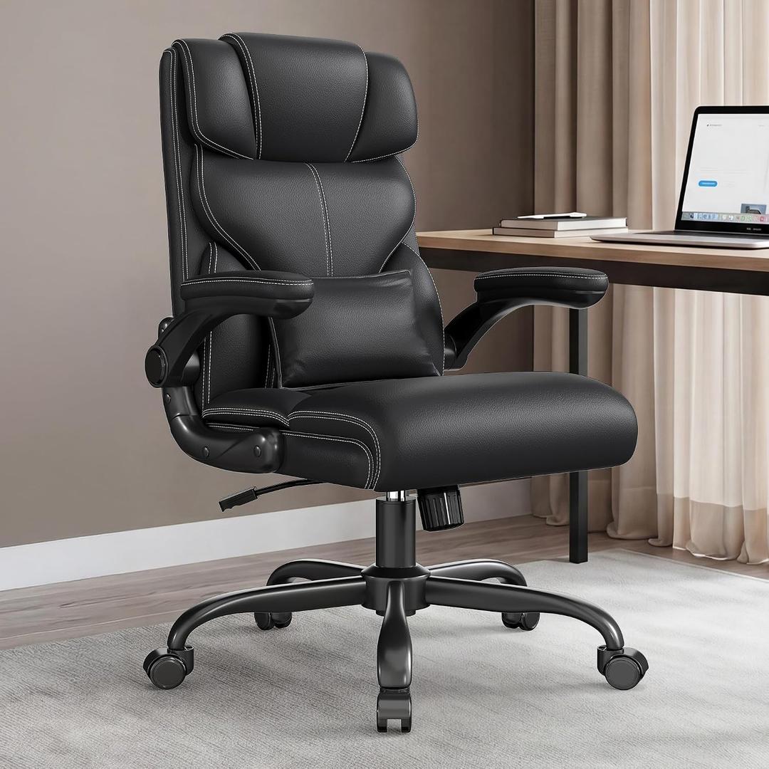 Office Chair, Executive Mid-Back Computer Desk Chair with Flip-up Armrests