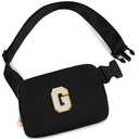 2 Uygafly Belt Bag Crossbody Bags for Girls Women - Gifts for 8 9 10 11 12 13 Year Old Girl - Teen Birthday Gifts - Small Waist Packs Trendy Kids Fanny Pack - Initial White G, Black Bag