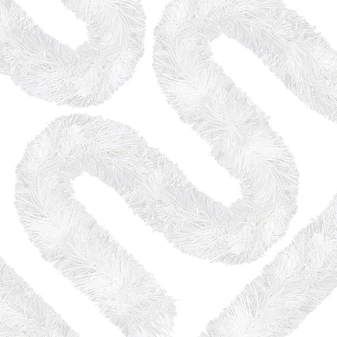50 Ft Christmas Tinsel Garland White Thick Tinsel Garland Xmas Tree Decorations Metallic Tinsel Twist Garland for Christmas, Birthday, Party Decor Indoor Outdoor Party Supplies