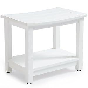 Heavy Duty Shower Bench for Inside Shower, White Poly Shower Stool Seat for Shaving Legs or Spa Bath Seat, Waterproof Plastic Shower Chair Seat with Adjustable Feet, Non-Slip
