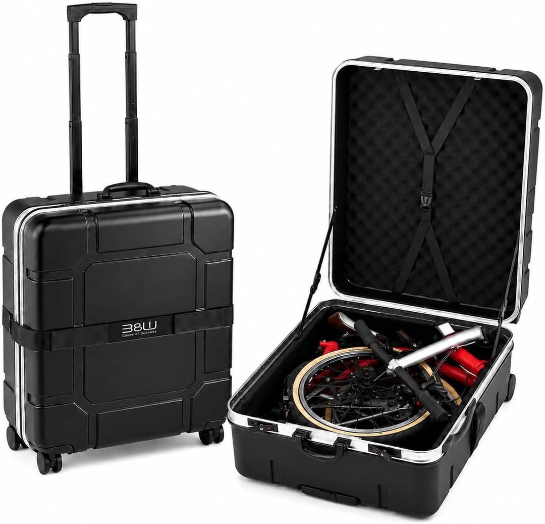 B&W International Brompton Bike Case, Foldon Hard Case Impact-Resistant ABS Hard Shell Travel Case with Wheels, Telescoping Handle, Large