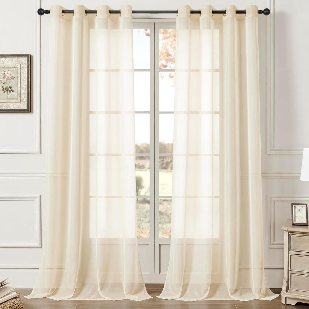 Stripe Beige Sheer Curtains 108 inch Length 2 Panels with Grommets Semi Transparant Curtains for Living Room Curtains for Bedroom Set of 2 pcs Sheer Curtains & Drapes Light Filtering Curtain