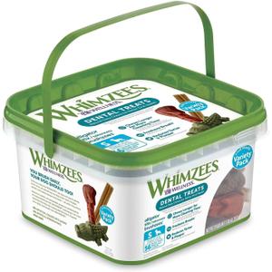 Whimzees Wellness Variety Pack Dog Dental Treat, Chews, Freshens Breath, Small Size, 29.6 oz Box, 56 Count (EXP 05/20/29)