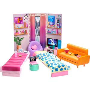 Barbie Toy Playset, Big City, Big Dreams Dorm Room Furniture & Accessories with 2 Beds, Couch, Bean Bag Chair & More