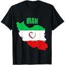 Iran Heart Map Flag | Freedom Iranian Persian | Free Iran T-Shirt (Medium, Black)