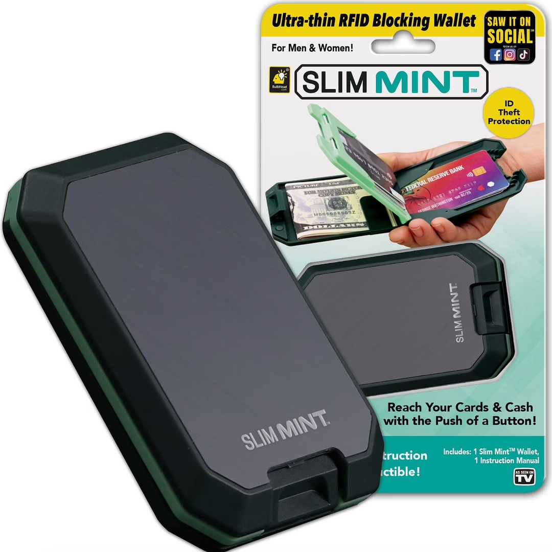 Slim Mint Wallet, Ultra-Thin, RFID-Blocking, AS-SEEN-ON-TV, ID Theft Protection, Easy to Carry, Reach Cards/Cash with the Touch of a Button, Optimizes Space, Aluminum Outer Shell, Crush-Resistant, 1PK (4 in.)