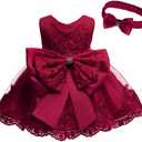0-6T Toddler Baby Girls Embroidered Tutu Ball Gown Lace Dresses with Headwear (Red)