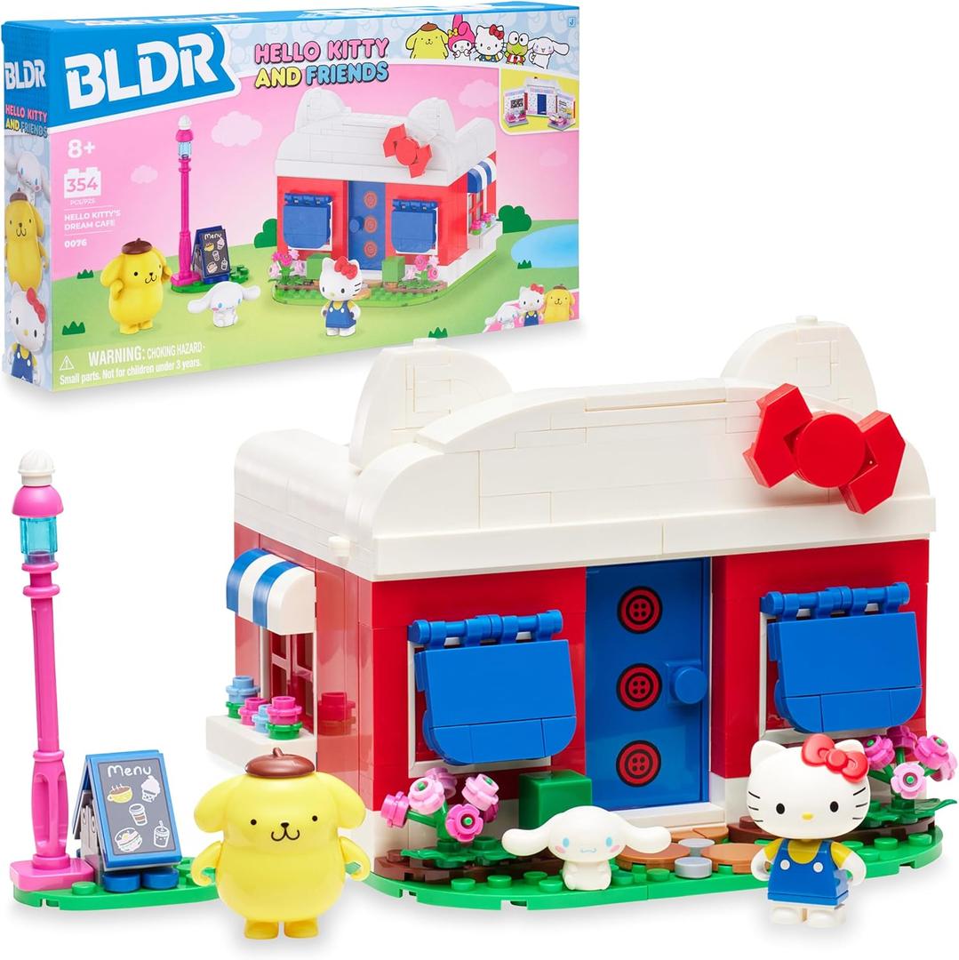 BLDR Hello Kitty and Friends, Hello Kittys Dream Cafe Building Set 0076 with Hello Kitty, Cinnamoroll, and Pompompurin Minifigures - Gift for Kids and Sanrio Fans Ages 8+