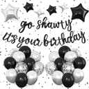 Black Go Shawty It's Your Birthday Banner Balloons Set, Glitter Happy Birthday Banner with Black Silver Confetti Balloon Star Foil Balloon for Man Women Hip Hop Rap Theme Birthday Party Decorations