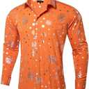 DiBanGu Men's Silk Paisley Dress Shirt Formal Long Sleeve Button-Down Casual Shirts for Wedding Party, Size M