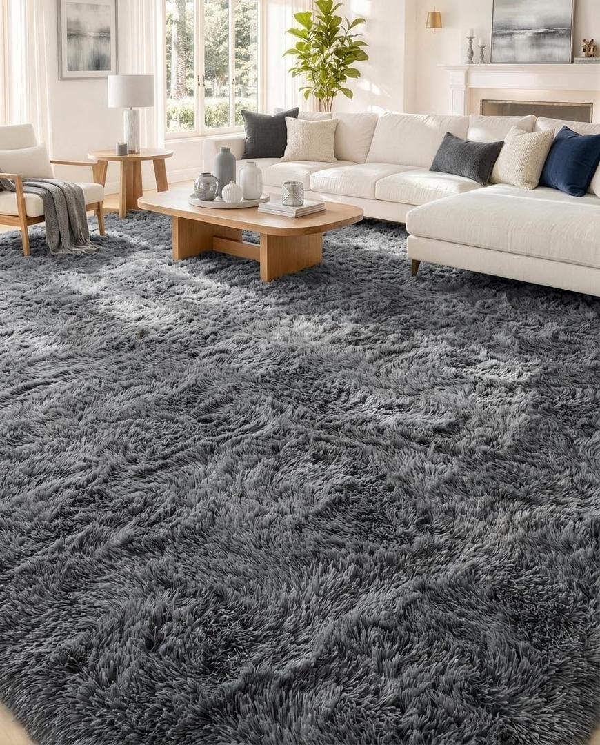 OLANLY 9x12 Machine Washable Large Area Rugs for Living Room, Bedroom, Soft Fluffy Shaggy Bedside Rug, Indoor Floor Carpet for Kids Girls and Boys, Dorms, Nursery, Home Decor Aesthetic, Grey