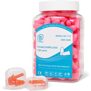 LYSIAN Slim Size Foam Ear Plugs for Noise Reduction Small Ear Women, Kids-35dB SNR Noise Cancelling Earplugs for Sleeping, Snoring, Fireworks, Shooting, Study Loud Noise, Pink-100 Pairs,