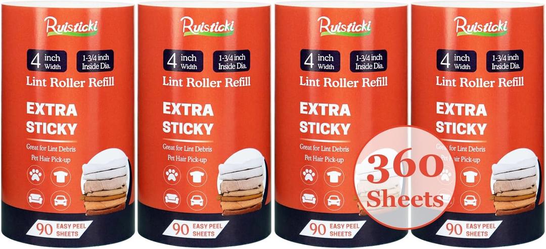 4 inch Lint Roller Refills Only for Scotch Brite, Everyday Clean Lint Roller Refills 3 Pack, Pet Hair Pickup Extra Sticky 90 Sheets per Refill, 360 Adhesive Sheets Total