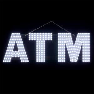 30"x10" Large LED ATM Signs for Bank Business, Super Bright Unique Design ATM Signs with Hanging Installation, High Visibility for Business Stores Retail Shops Window (White)