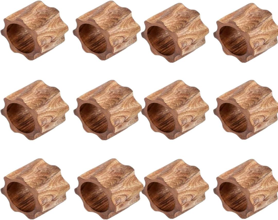 Wood Napkin Rings Set of 12 Handmade Wooden Napkin Holders for Dining Mango Wood Buckles for Table Decor Everyday Party Birthday