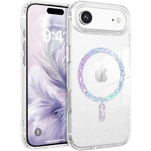 BENTOBEN Magnetic for iPhone Air Case 2025, Clear Crystal Glitter Bling iPhone Air Phone Case [Compatible with MagSafe] Shockproof Sparkly Cute Women Girls Cover for iPhone 17 Air 6.5", Glitter Clear
