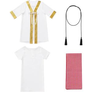 IDOPIP Muslim Baby Boys Ramadan Eid Outfit Cardigan Kaftan Thobe Arabic Islamic Abaya Dubai Robe Clothes with Head Scarf+Rope