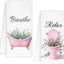 Sage Green Eucalyptus Bathroom Hand Towels Set of 2, Breathe Relax Pink Bathtub Toilet Decorative Hand Towels for Girls Bathroom Spa Gym Yoga, 16x24 Inch