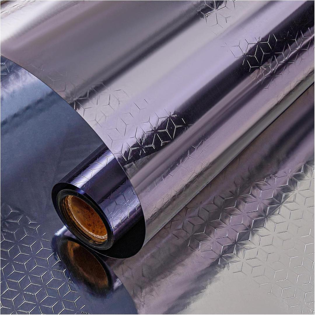 One Way Window Film, See Out Not in Privacy Films Sun Blocking Heat Control Static Cling Insulation Reflective Tinted for Home Bedroom Garage Non-Adhesive, 35.4 in X 157.4 in (B-silver Geometry)