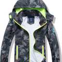 Waterproof Hooded Jacket for Boys Girls,Kids Raincoats Outdoor Windbreaker Dinosaur Rain Jacket 12-14Y