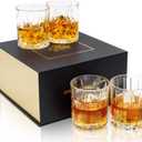 KANARS Whiskey Glasses Set of 4 - Multi Style Crystal Liquor Glasses 10 oz - Rocks Glass Barware For Scotch, Bourbon, Rum and Cocktail, Whisky Gifts for Men Dad Brother Adult