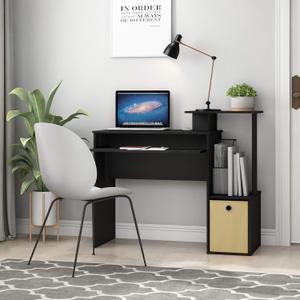 Furinno Econ 40-Inch Computer Desk Side Shelves, Office Desk with Keyboard Tray and Storage Bins, Rectangular Gaming Desk for Home Office, Bedroom, Study Room, Classic Black, Compact